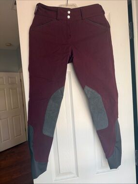 Women's Burgundy Equestrian Leggings with Gray Knee Patches